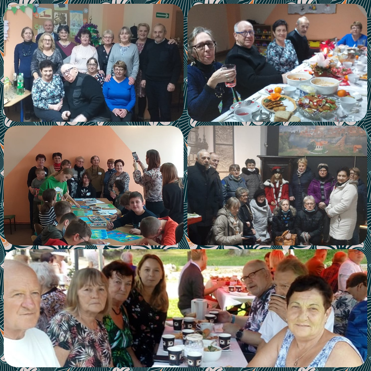 Zdjęcia z uczestnikami Klubu Seniora podczas organiozowanych zajęć, warsztatów i wyjazdów.