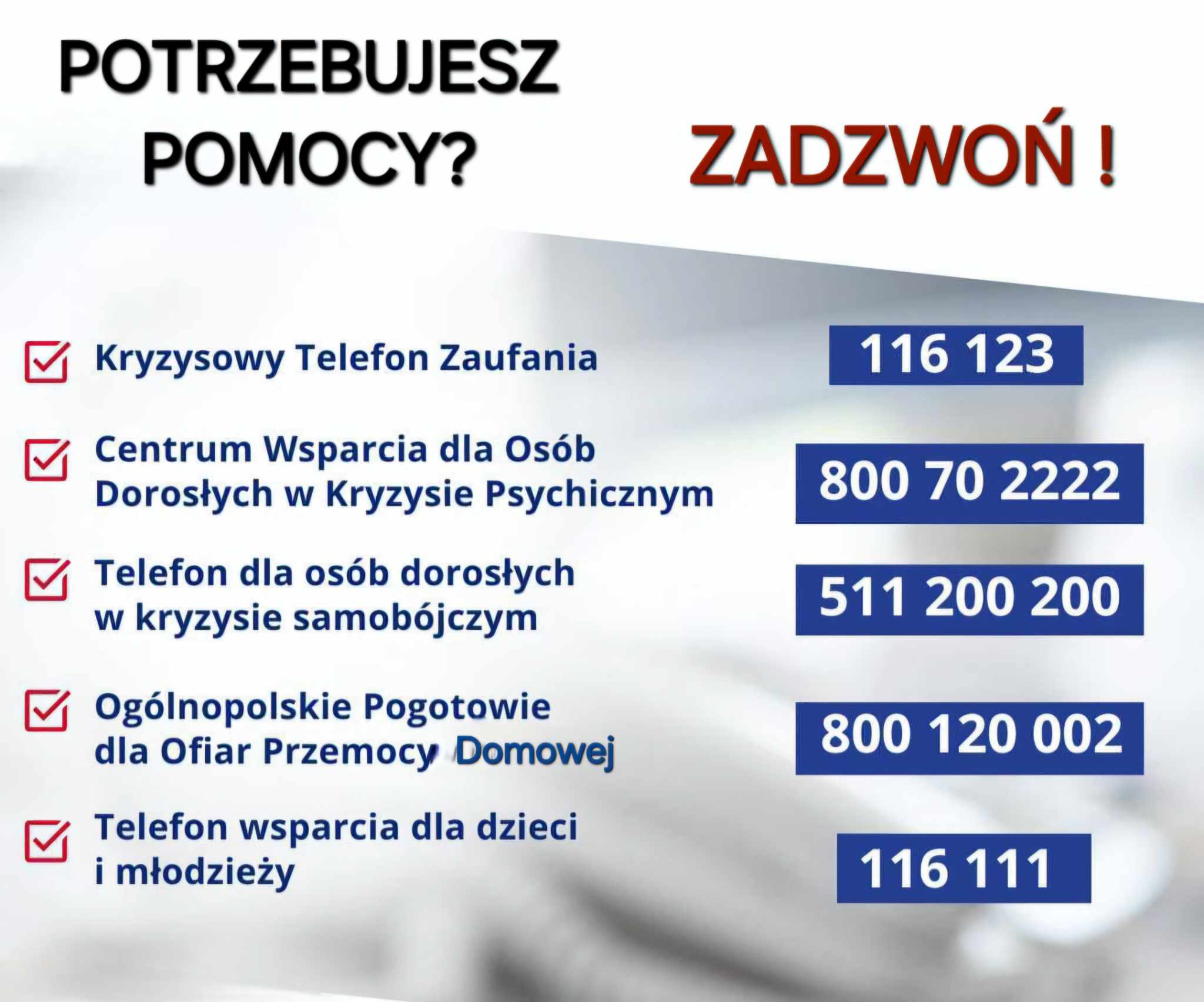 Numery, pod którymi można szukac pomocy